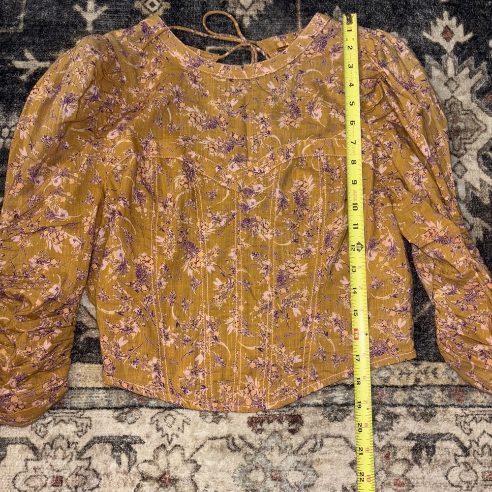 Free People Monica Gold Floral Corset Style Crop Top Open Back Size Large - Picture 3 of 8